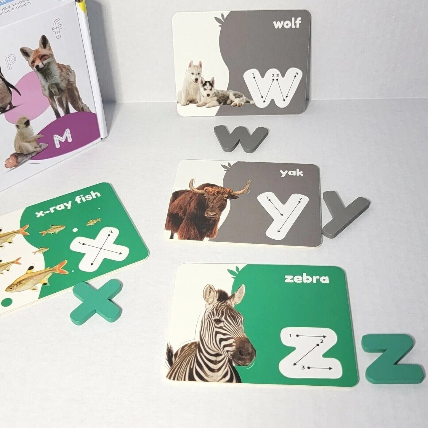 Capital & Lowercase Wooden Letters Alphabet & Animal Flash Cards Set ABC abc NIB