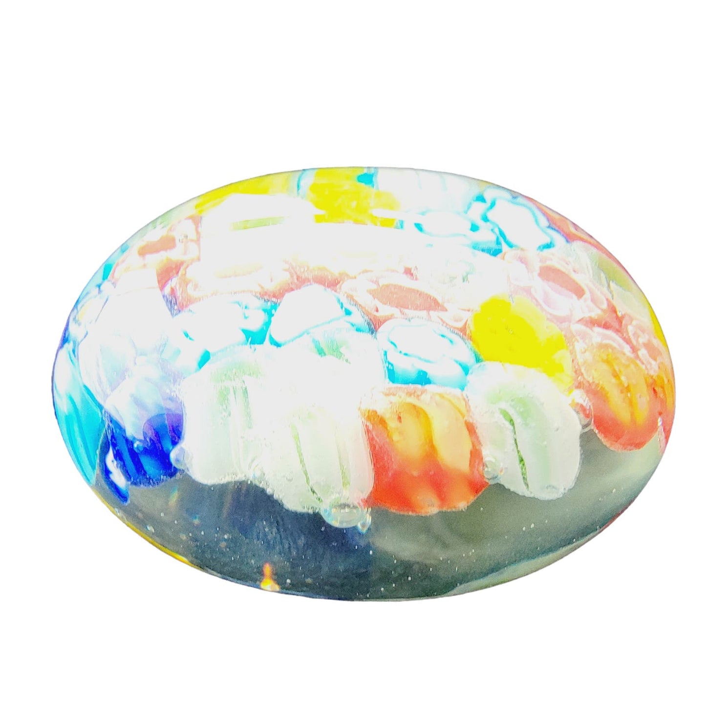 Hand-Blown Art Glass Paperweight, Multicolor Floral Millefiori Style Paperweight