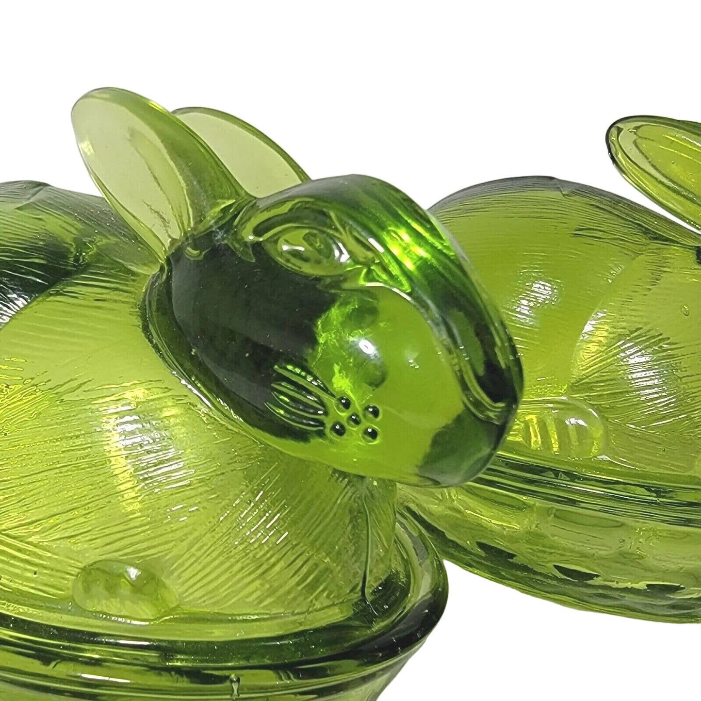 Set of 2 Vintage Green Glass Bunnies on Nest, Bunny on Nest, Easter Decor Spring