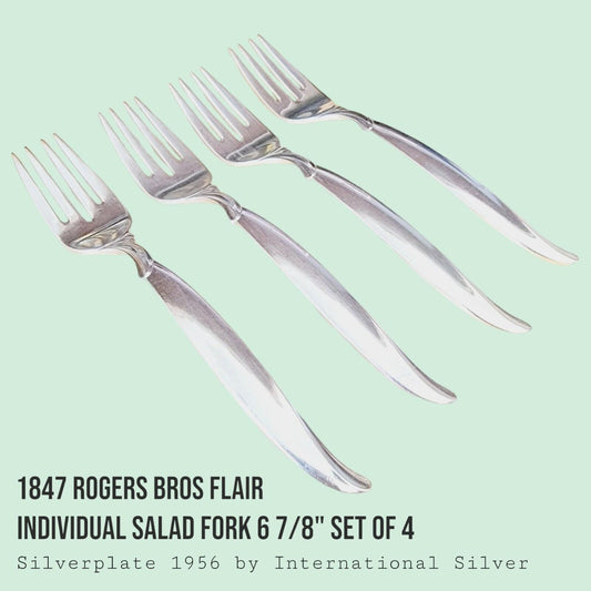 Vintage 1847 Rogers Bros FLAIR Silverplate Salad Forks 6 7/8" MCM SET of 4