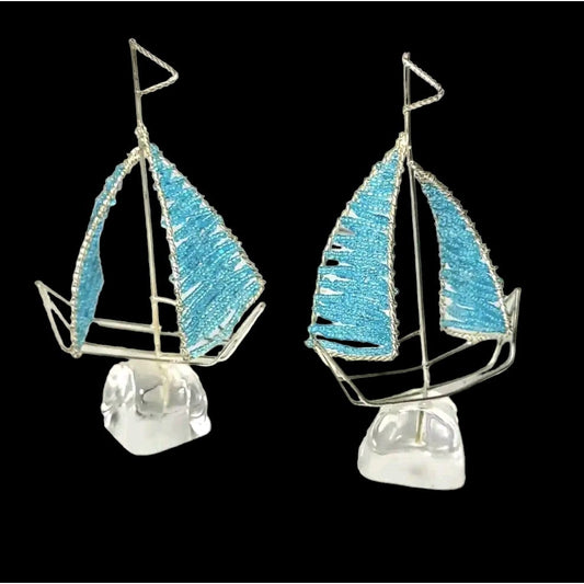 Sailboat Figurines Bead Work Sail Boat Sculptures, Coastal Decor Bead & Wire Art