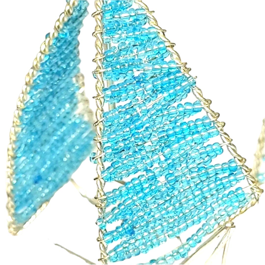 Sailboat Figurines Bead Work Sail Boat Sculptures, Coastal Decor Bead & Wire Art