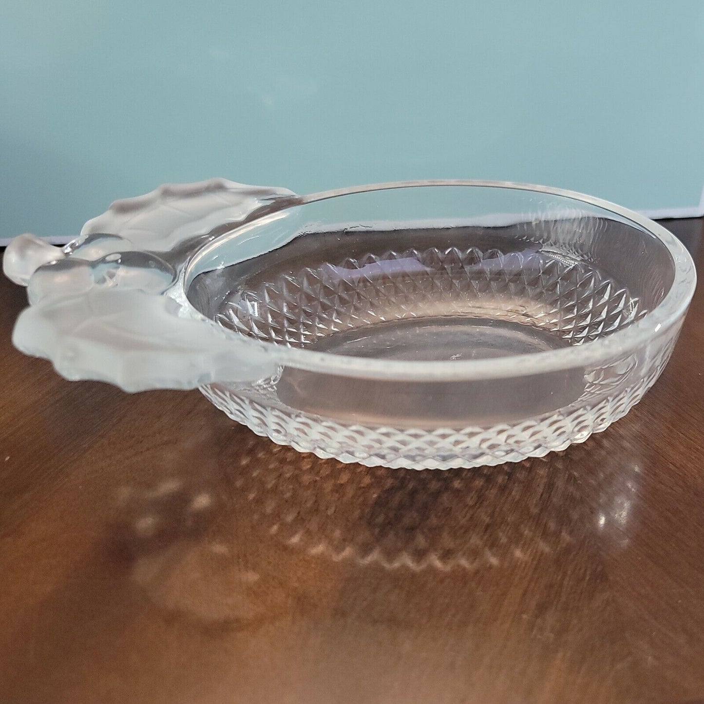 Vintage Holiday Candy Dish, Holly Berries Frosted Glass, Trinket Christmas Decor